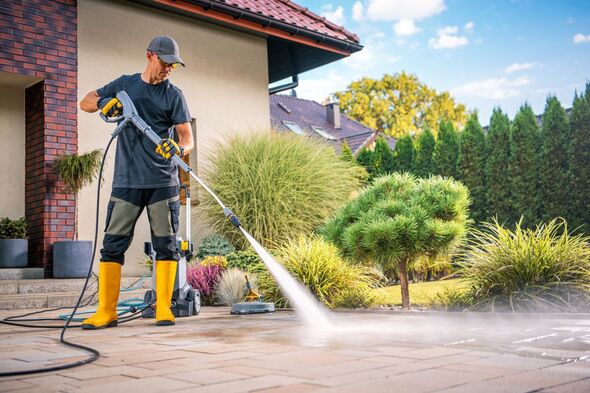 Residential paving being cleaned with a Kränzle pressure washer
